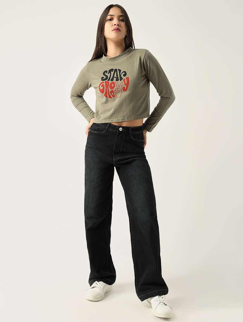 women front print round neck crop t-shirt - 21553999 -  Standard Image - 5