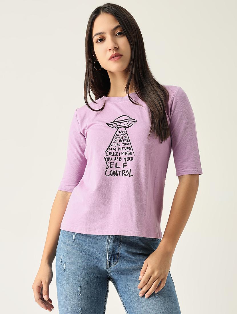 women front print round neck t-shirt - 21554001 - Zoom Image - 0