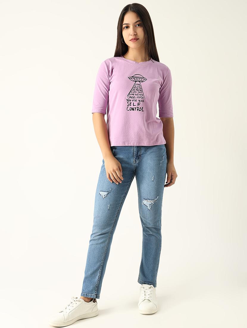 women front print round neck t-shirt - 21554001 - Standard Image - 5