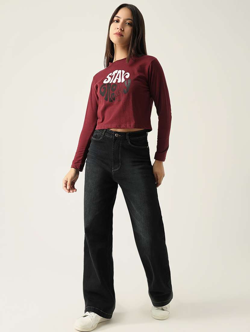 women front print round neck crop t-shirt - 21554004 -  Standard Image - 5