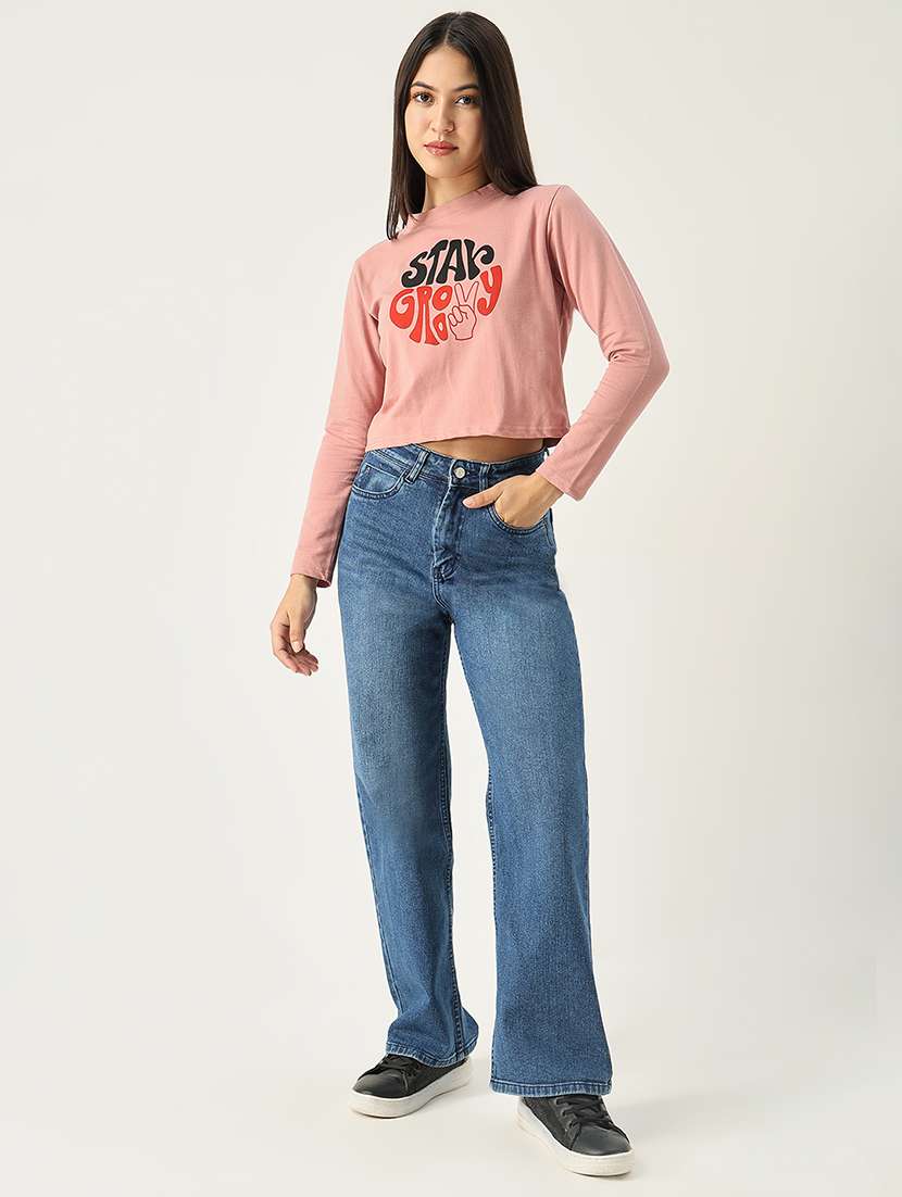 women front print round neck crop t-shirt - 21554005 -  Standard Image - 5