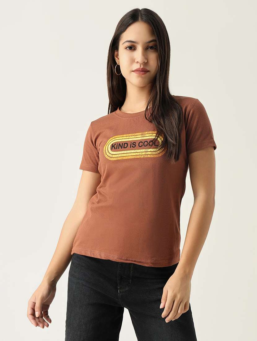 women chest printed round neck t-shirt