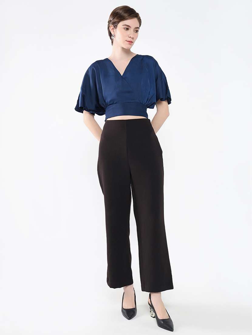 women navy blue solid blouson top - 21554042 -  Standard Image - 5