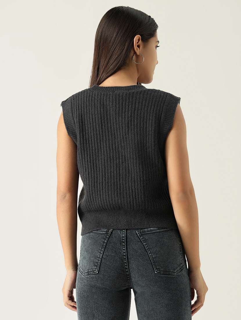 women charcoal solid regular top - 21554046 -  Standard Image - 3