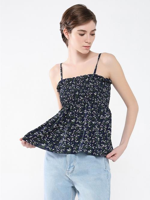 women navy blue floral printed peplum top - 21554050 - Standard Image - 0