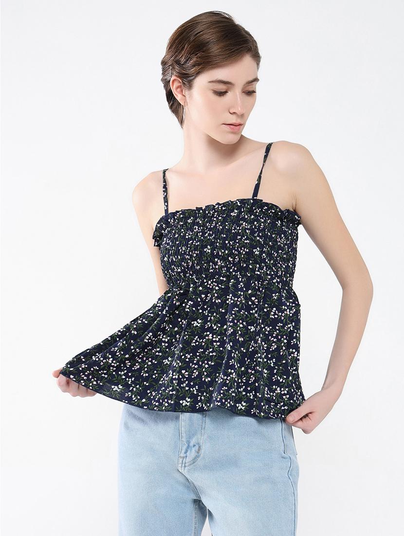 women navy blue floral printed peplum top - 21554050 - Zoom Image - 0