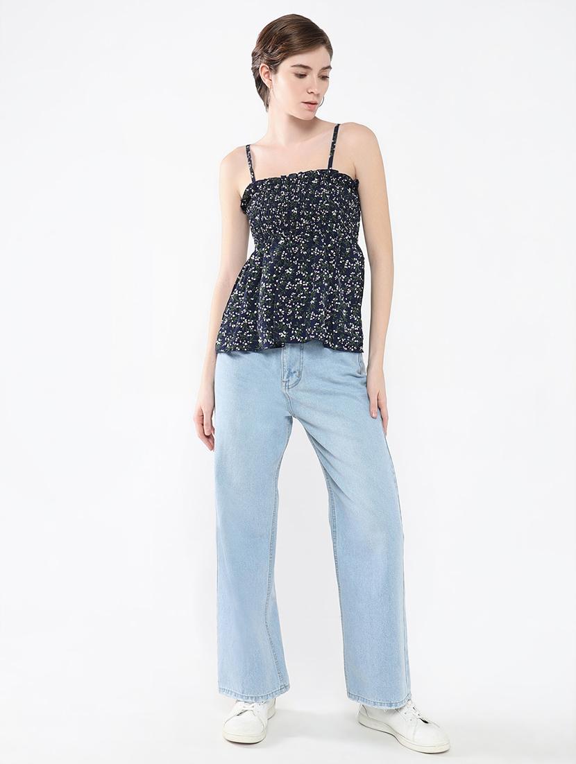 women navy blue floral printed peplum top - 21554050 - Standard Image - 5