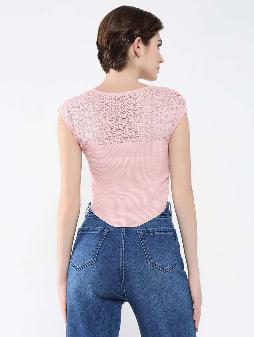 women pink self-designed crop top - 21554086 -  Standard Image - 3