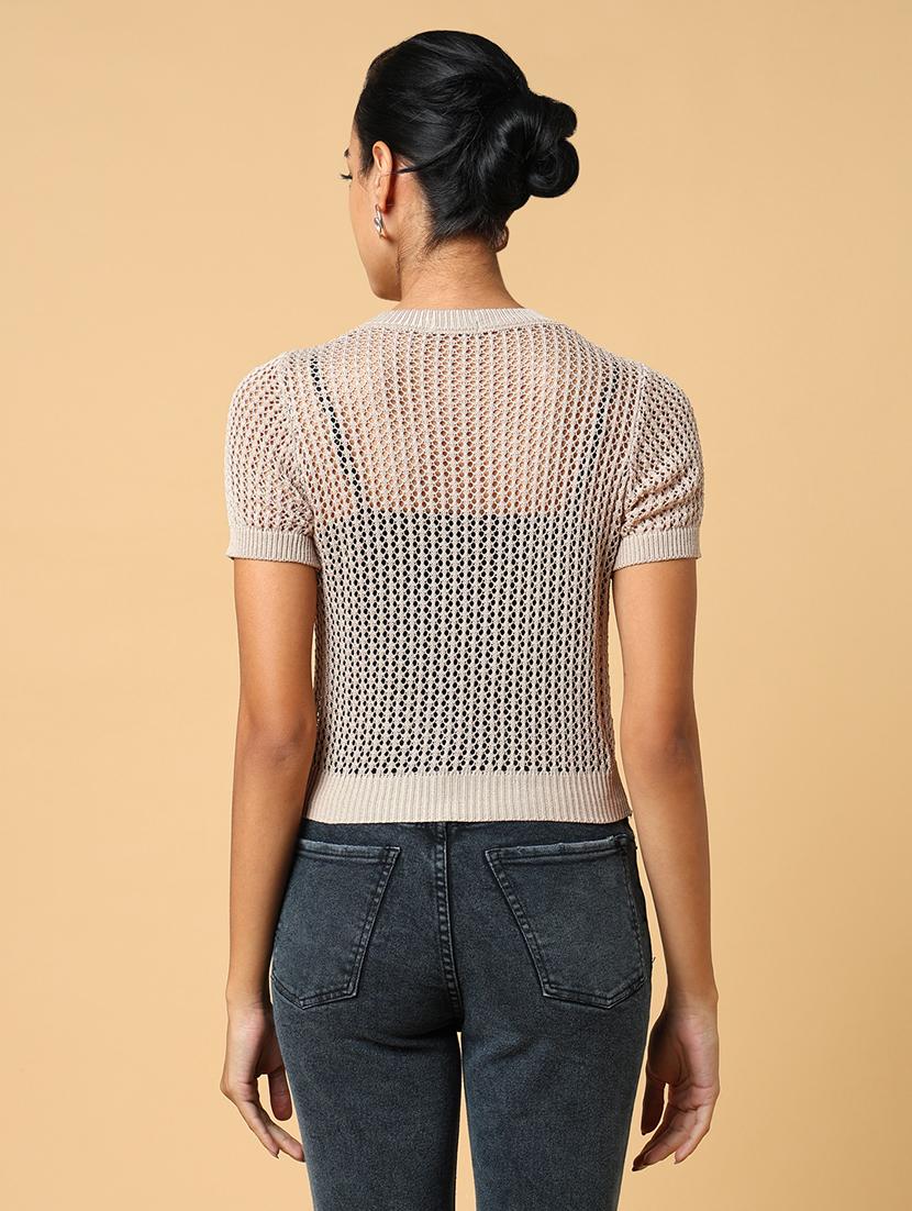 women beige crochet regular top - 21554092 - Standard Image - 3