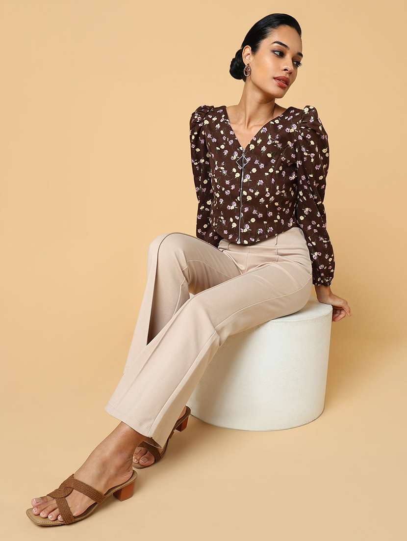 women brown floral printed regular top - 21554097 -  Standard Image - 5