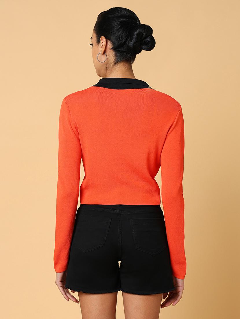 women orange color block regular top - 21554107 - Standard Image - 3