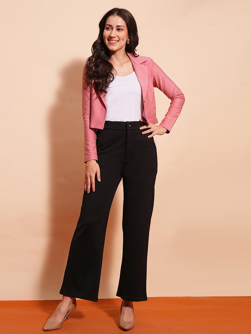 globus women dusty pink lapel collared long sleeves front opening crop jacket type work wear blazer - 21554178 - Standard Image - 3