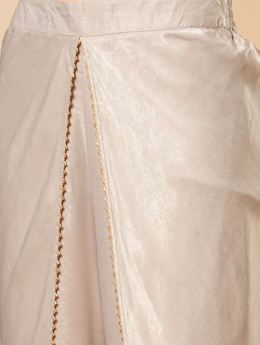 globus women grey overlapping sequined lace v neck velvet peplum tunic & mid-rise ankle length dhoti fusion co-ord set - 21554187 -  Standard Image - 5