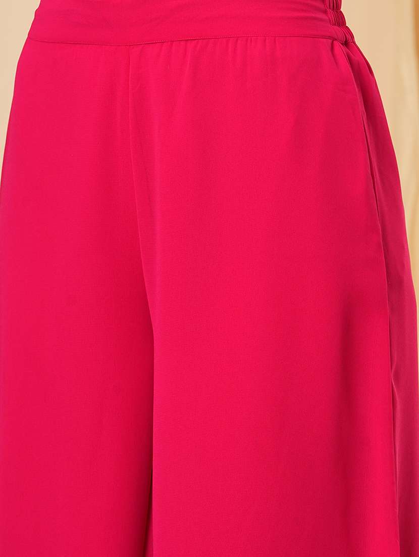 globus women pink gold foil ethnic motif round neck short kurti & partially elasticated flared palazzo festive co-ord set - 21554189 -  Standard Image - 5