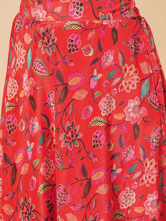 globus women red floral printed halter neck tassel detailing crop top & partially elasticated flared maxi fusion co-ord set - 21554190 - Standard Image - 5