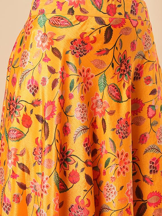 globus women yellow floral printed halter neck tassel detailing crop top & partially elasticated flared maxi fusion co-ord set - 21554191 - Standard Image - 5