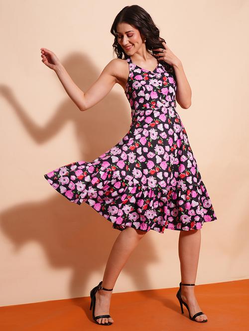 globus women multi halter neck floral printed button detail fit & flare midi dress - 21554199 - Standard Image - 0