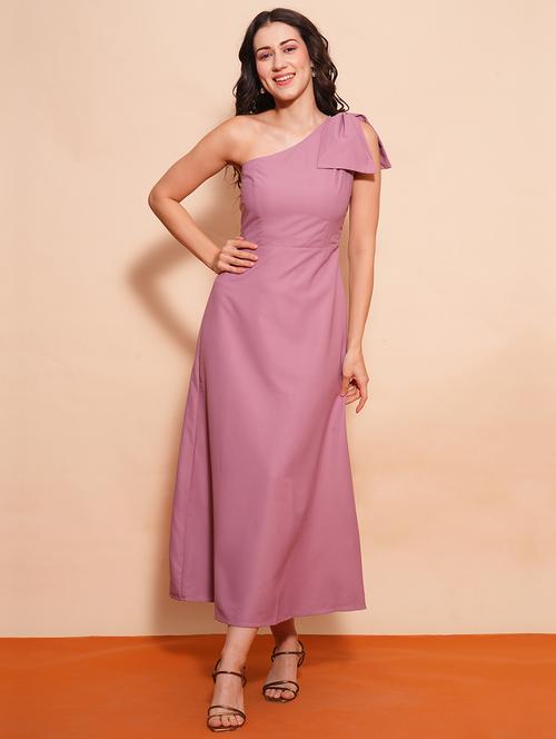 globus women pink one shoulder bow detail a-line maxi party dress - 21554203 - Standard Image - 0