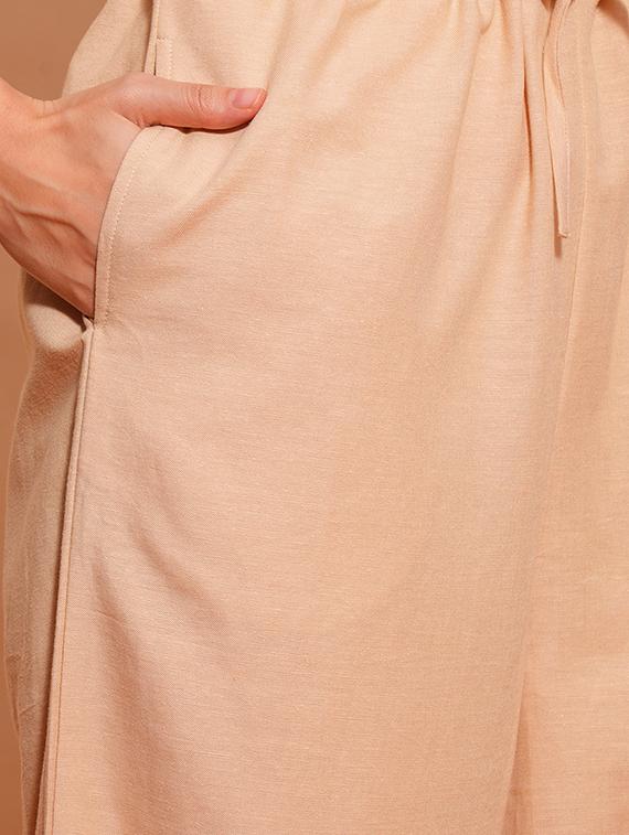 globus women beige shirt collar waist tie-ups cargo style wide leg casual jumpsuit - 21554217 - Standard Image - 5
