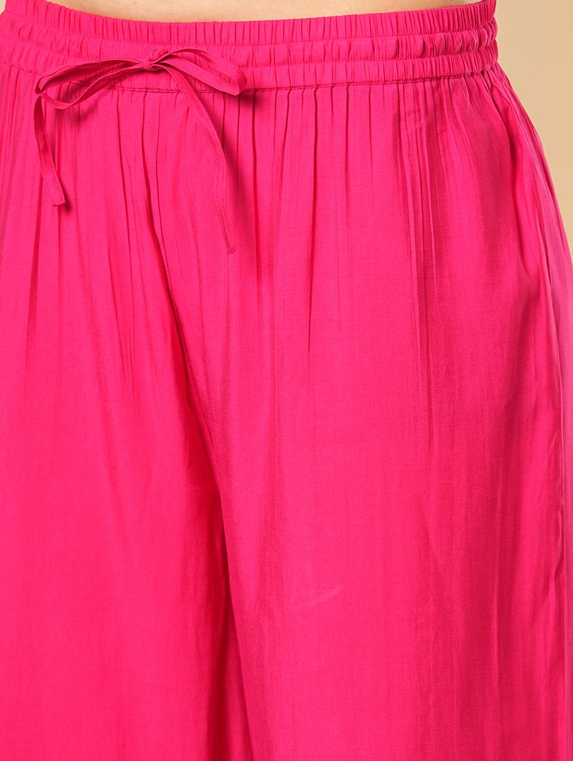 globus women pink sequinned & embroidered yoke panelled scalloped hem anarkali kurta with elasticated pants festive set - 21554282 - Standard Image - 5