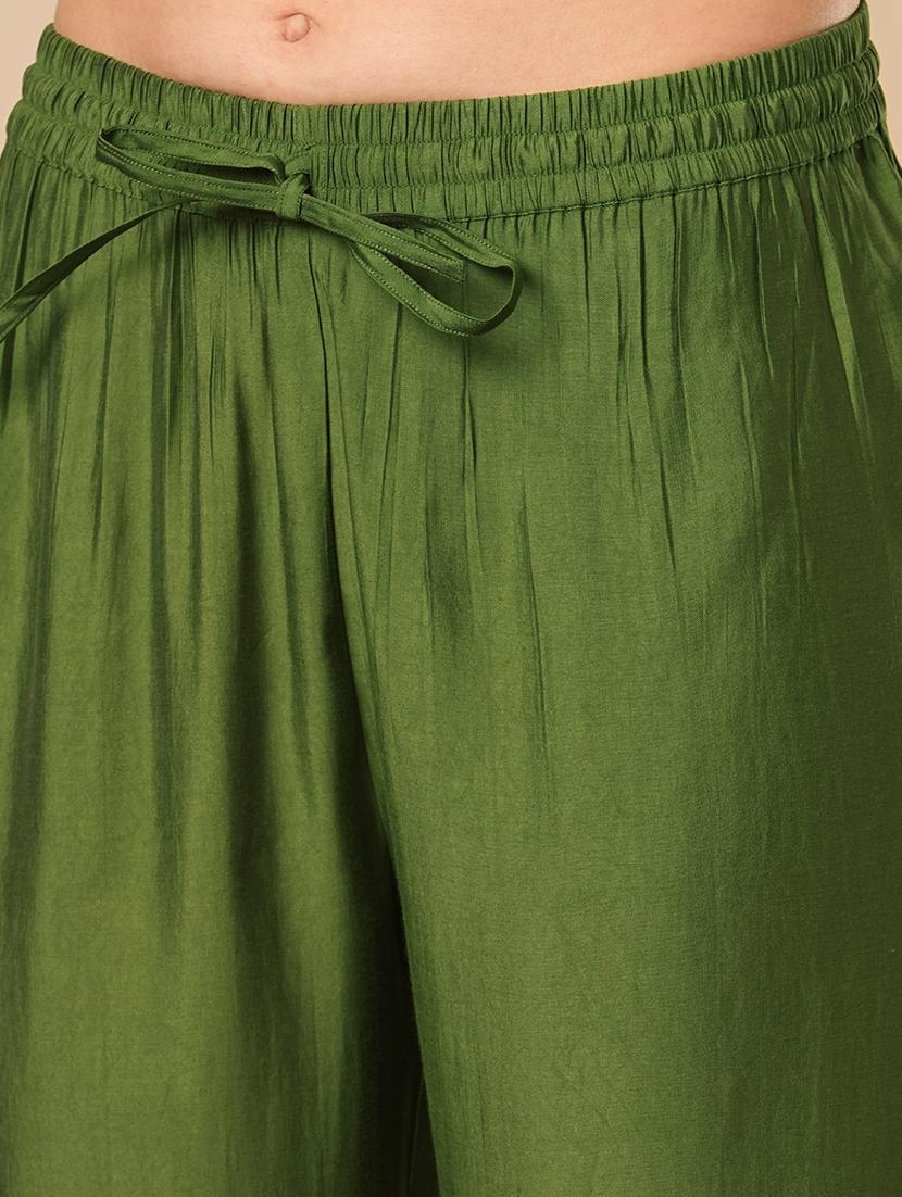 globus women green sequinned & embroidered yoke panelled scalloped hem anarkali kurta with elasticated pants festive set - 21554283 - Standard Image - 5