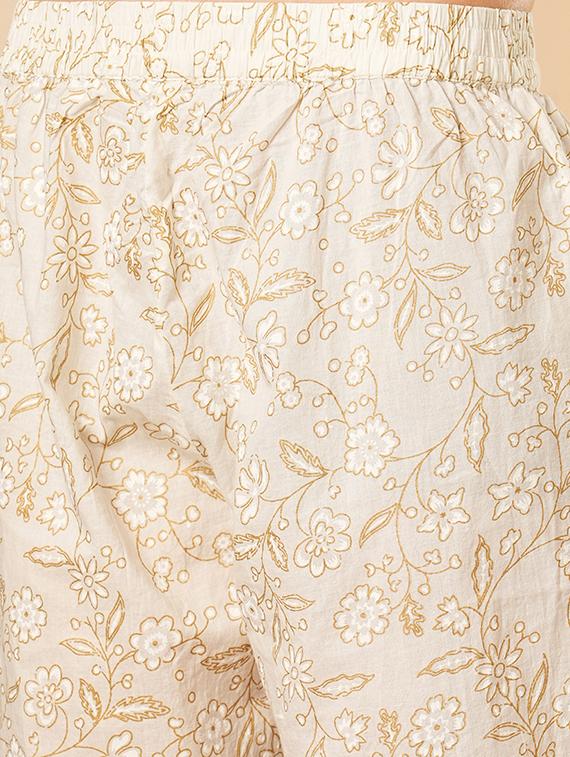 globus women white sequinned embroidered yoke allover floral print panelled anarkali kurta with narrow pants festive set - 21554288 - Standard Image - 5