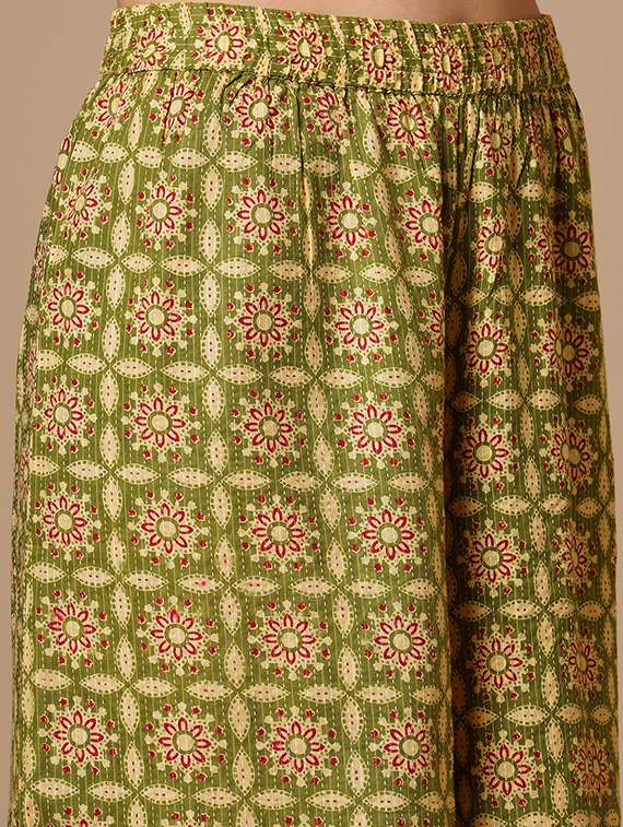 globus women green halter neck allover geometric printed workwear a-line kurta with elasticated pants - 21554292 - Standard Image - 5