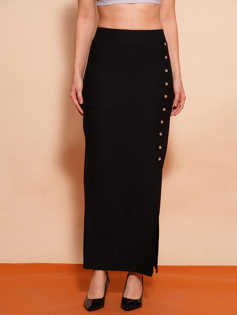 globus women black mid-rise side slit button detailing maxi pencil skirt - 21554316 -  Zoom Image - 0