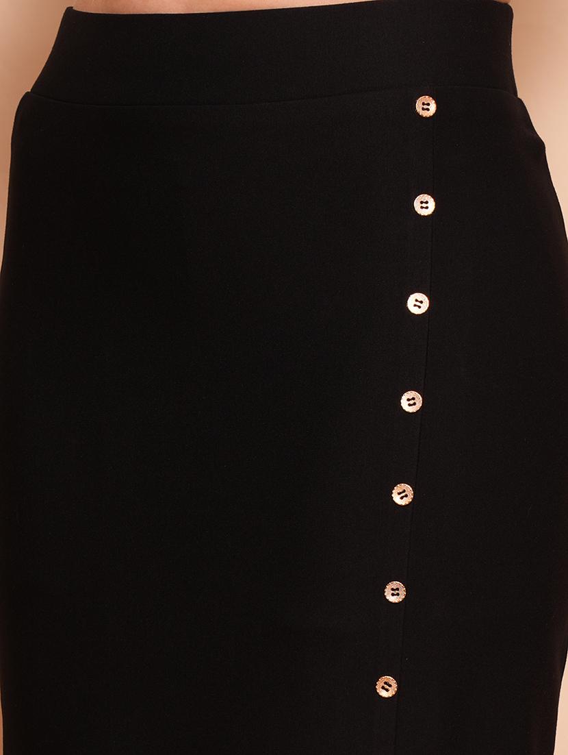 globus women black mid-rise side slit button detailing maxi pencil skirt - 21554316 - Standard Image - 5