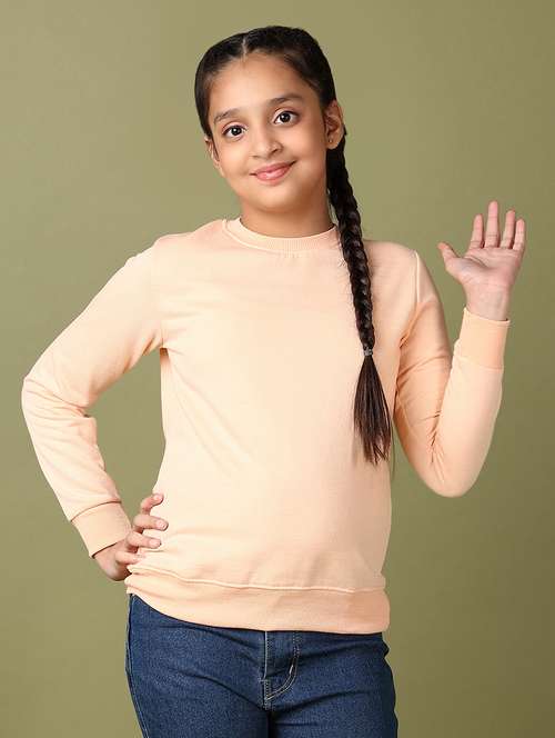 girls peach solid long sleeve sweatshirt - 21554751 -  Standard Image - 0