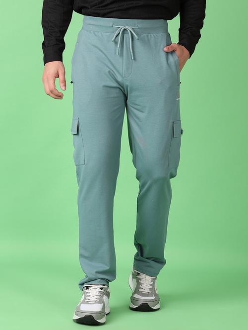 men sea green solid full length track pant - 21554797 - Standard Image - 0