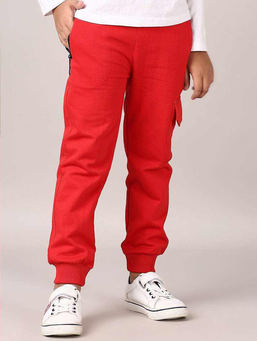 boys red solid mid rise jogger