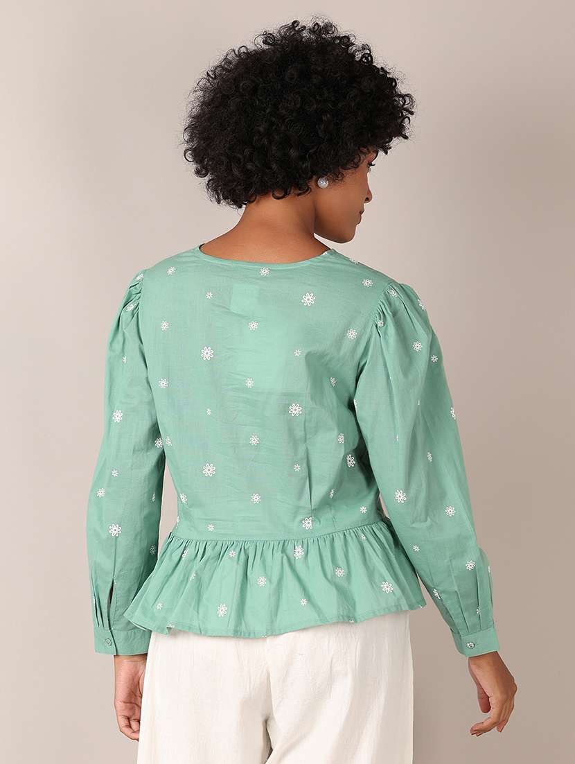 women primted puff sleeves tiered top - 21554816 -  Standard Image - 3