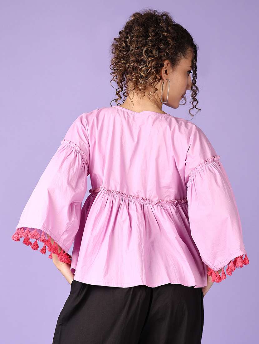 women solid key hole neck peplum top - 21554818 -  Standard Image - 3