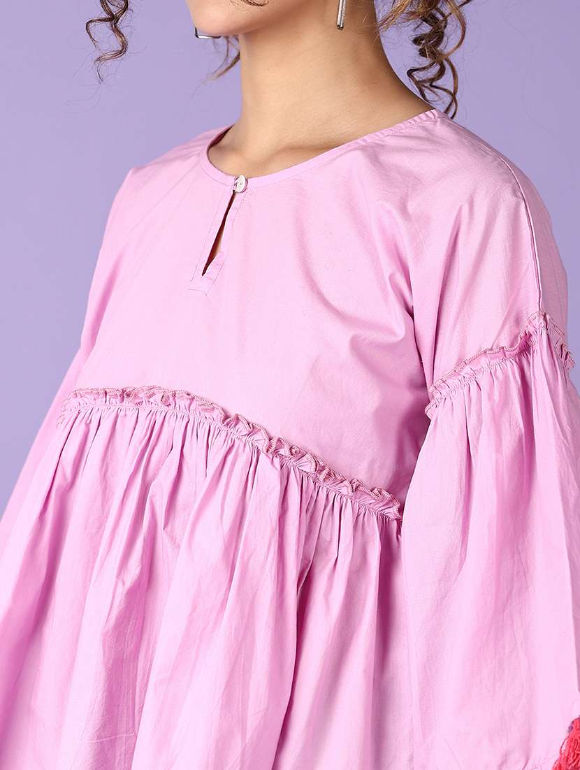 women solid key hole neck peplum top - 21554818 -  Standard Image - 5