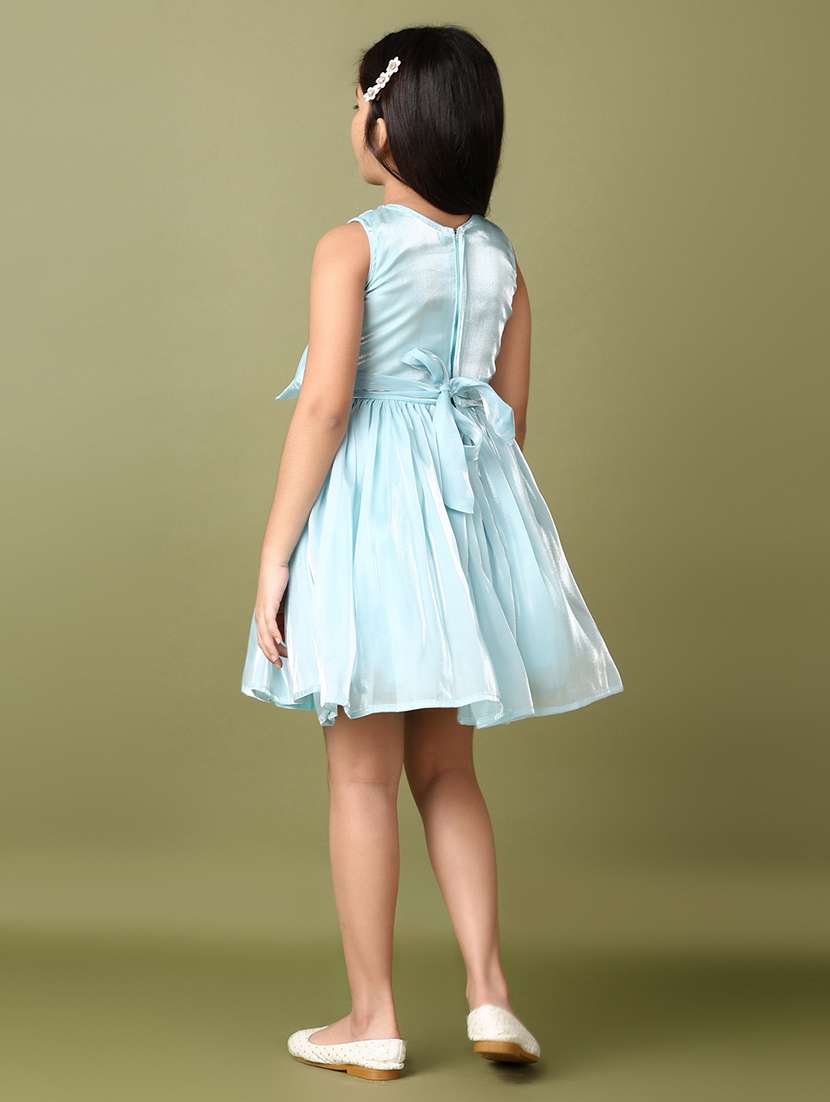 girls light blue solid round neck frock - 21554830 - Standard Image - 3