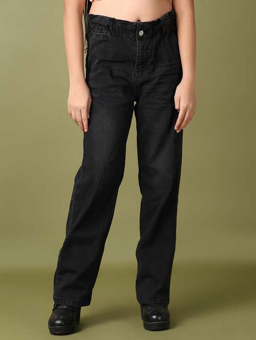 girls solid high rise straight fit jeans - 21554856 -  Standard Image - 0