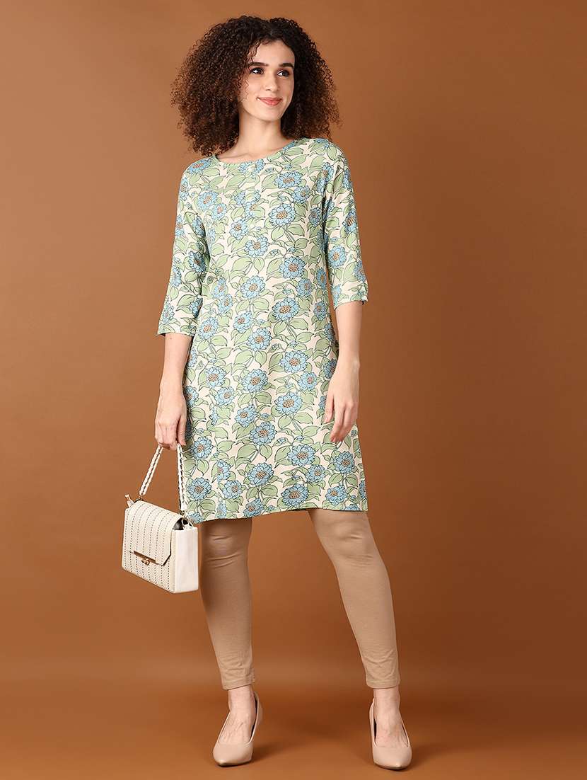 women floral three quarter sleeve straight kurta - 21554877 -  Standard Image - 3