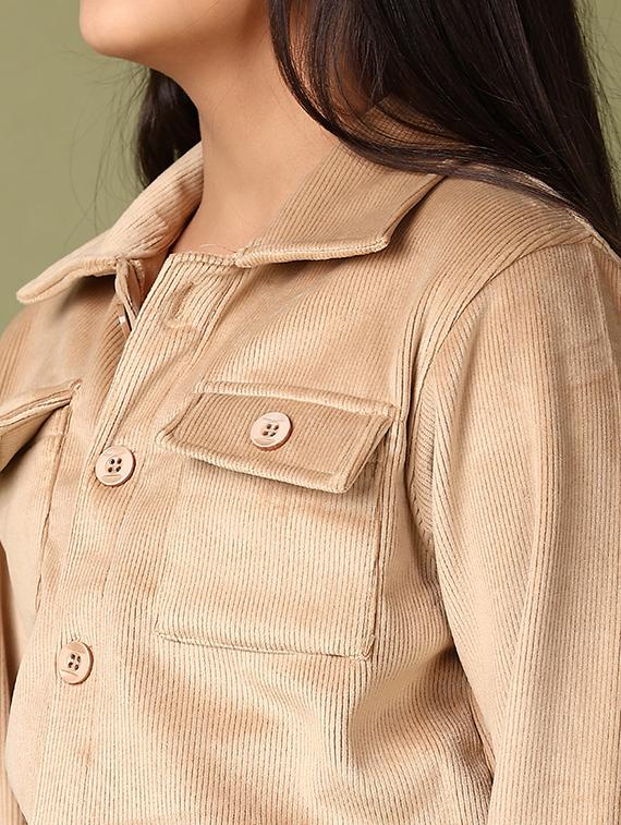 girls beige solid long sleeve jacket - 21554925 - Standard Image - 5