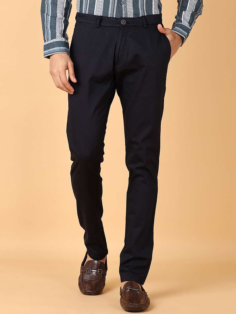 men solid slim fit chinos casual trouser
