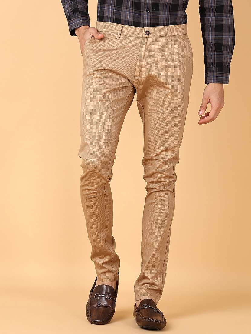 men self design regular fit chinos casual trouser