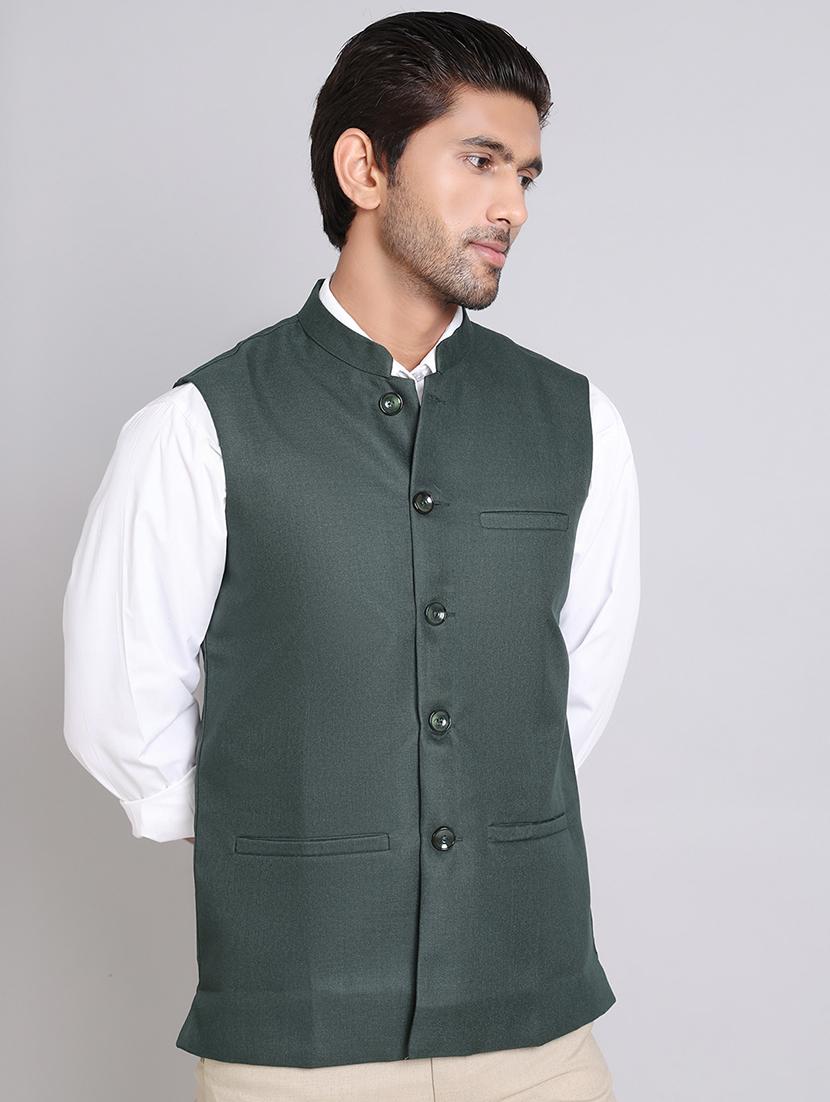men mandarin neck solid nehru jacket - 21555191 - Zoom Image - 0