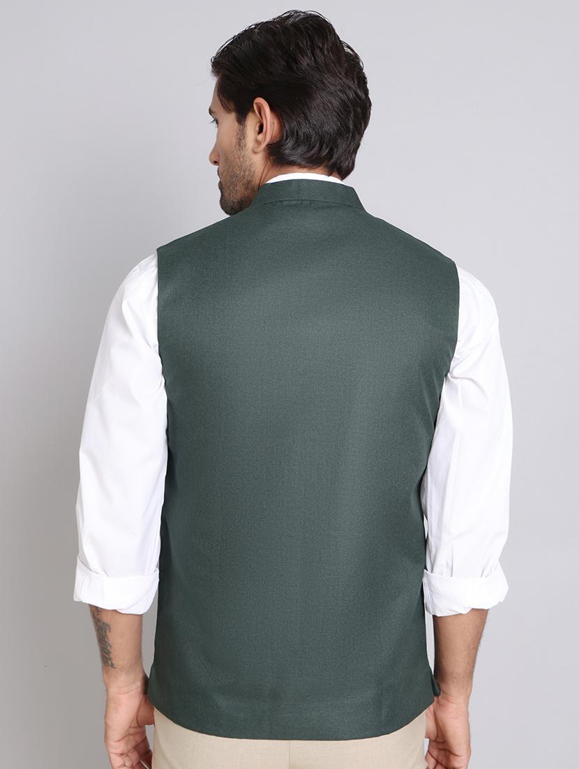 men mandarin neck solid nehru jacket - 21555191 - Standard Image - 3