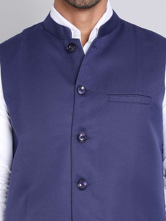 navy blue cotton blend nehru jacket - 21555192 -  Standard Image - 5