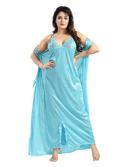 women lace detailed nighty set - 21555199 - Standard Image - 0