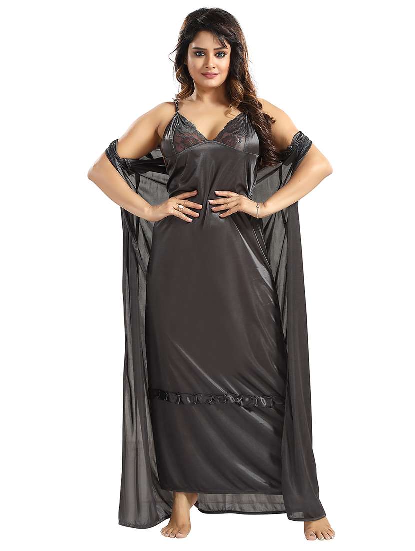 women lace detailed nighty set