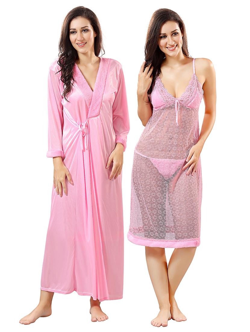 women lace detailed nighty with robe - 21555202 - Zoom Image - 0