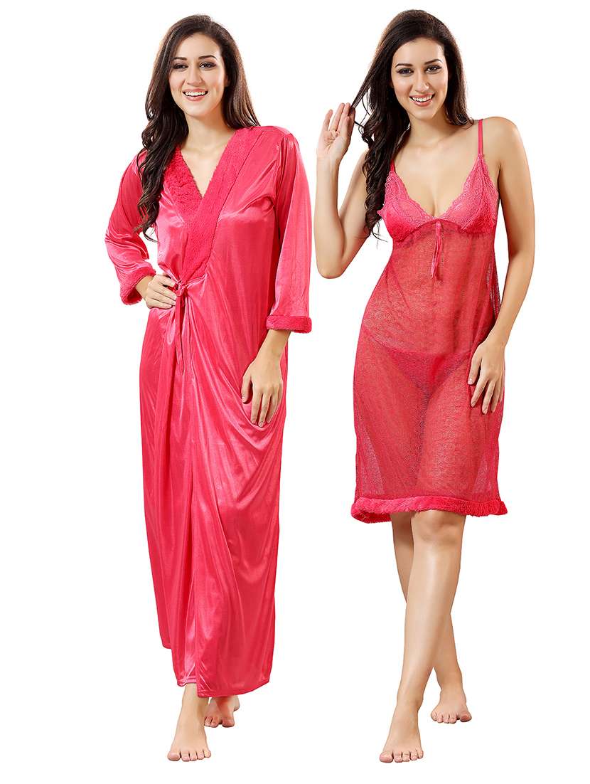 women lace detailed nighty with robe - 21555203 -  Zoom Image - 0