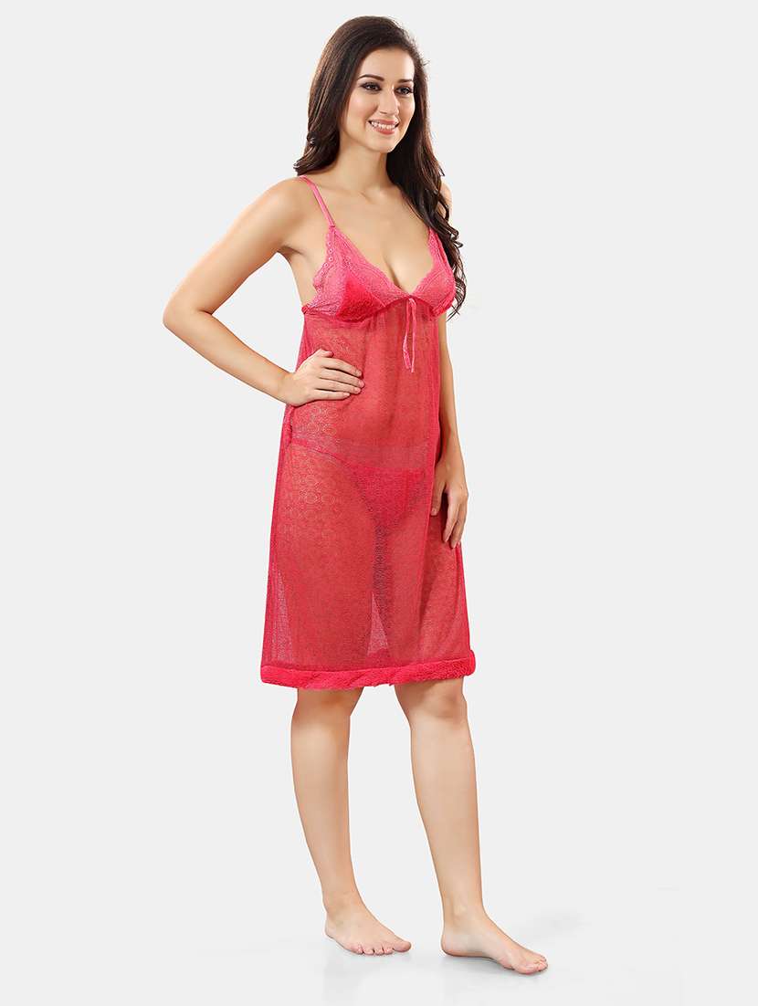 women lace detailed nighty with robe - 21555203 - Standard Image - 3