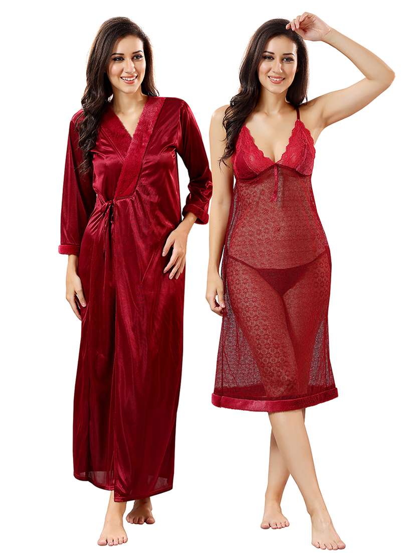 women lace detailed nighty with robe
